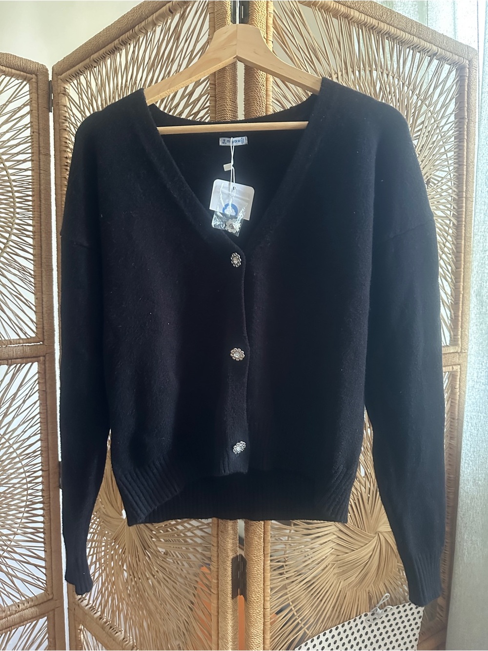 Mayoral Black V-Neck Cardigan with Decorative Buttons